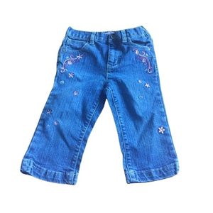 Paris Blues 3T floral embroidered elastic waist medium wash‎ blue wide leg jeans
